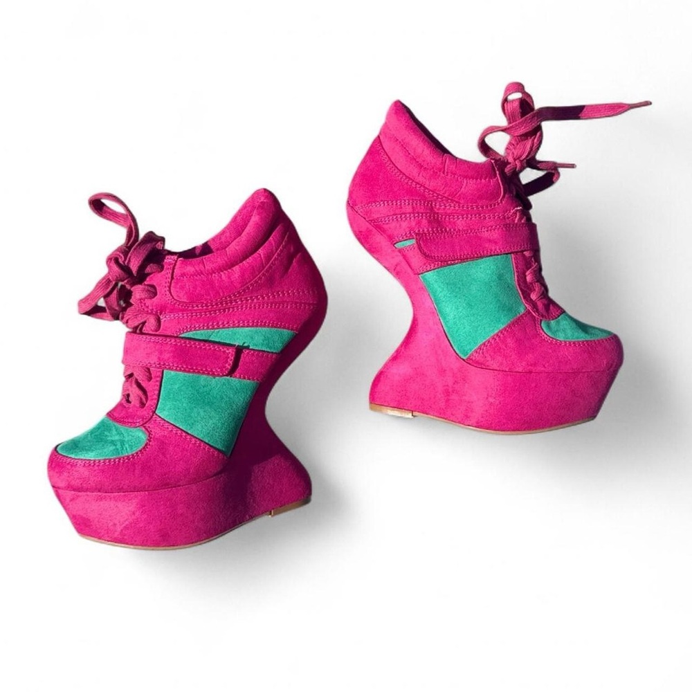 Stylish Pink and Green Women's Wedge Shoes